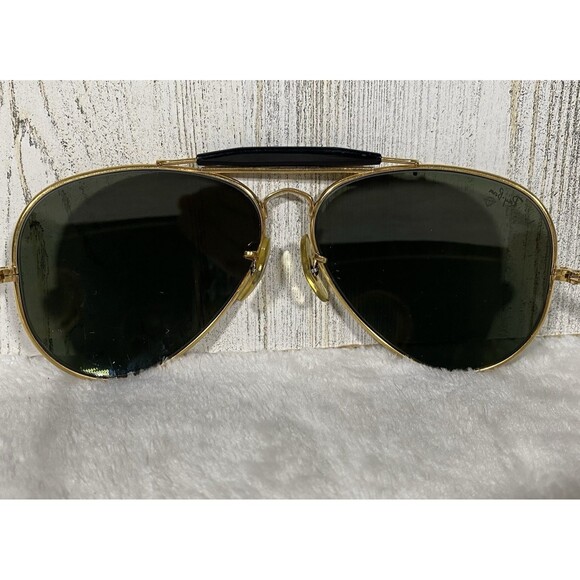 Vintage Ray Ban B&L Diamond Hard Aviator Shooter Sunglasses Gold Frames 62mm - Picture 10 of 14